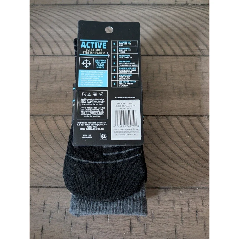 2X Russell Performance Active Boy Crew Socks Set Of 3 Pairs Boy’s Size 3-9 New